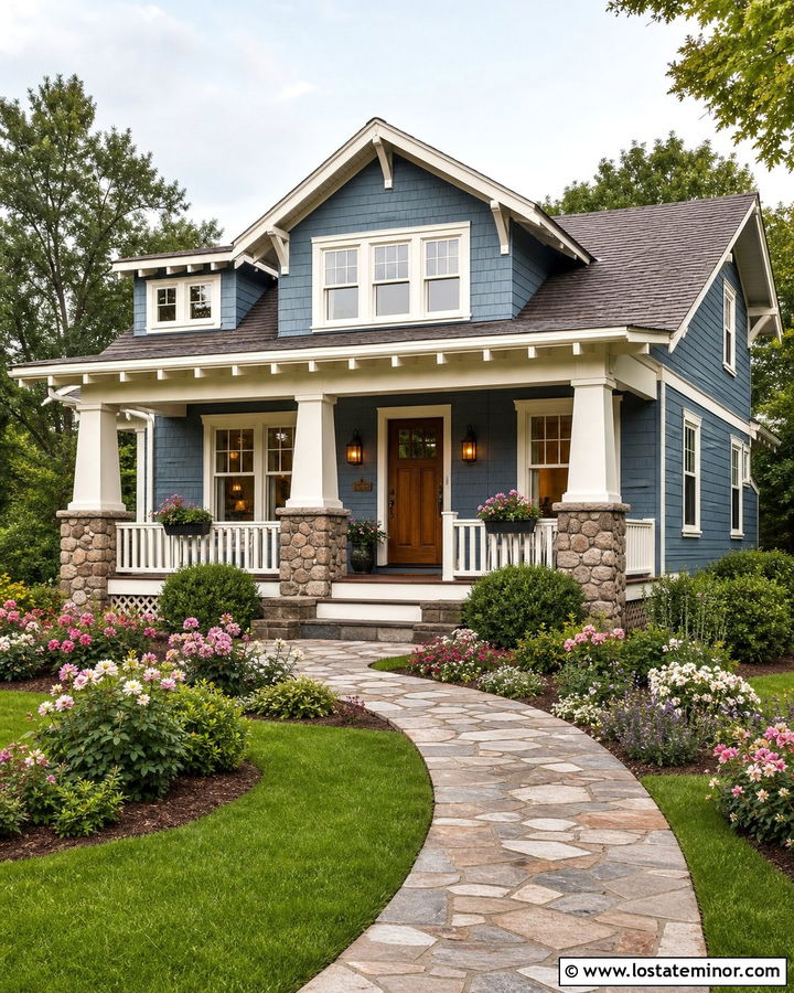 Dusty Blue Bungalow With Shingle Siding - 30 Dusty Blue House Design With Shingles Ideas