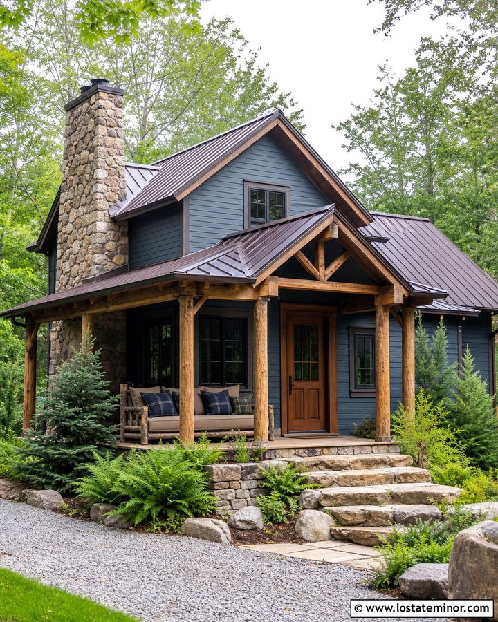 Dusty Blue Cabin With Log Daybed - 30 Dusty Blue House Design With Daybed Ideas
