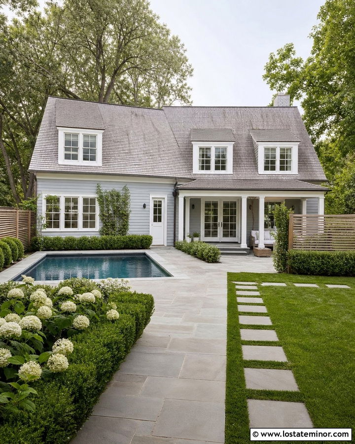 Dusty Blue Cape Cod House With Plunge Pool - 30 Dusty Blue House Design With Swimming Pool Ideas