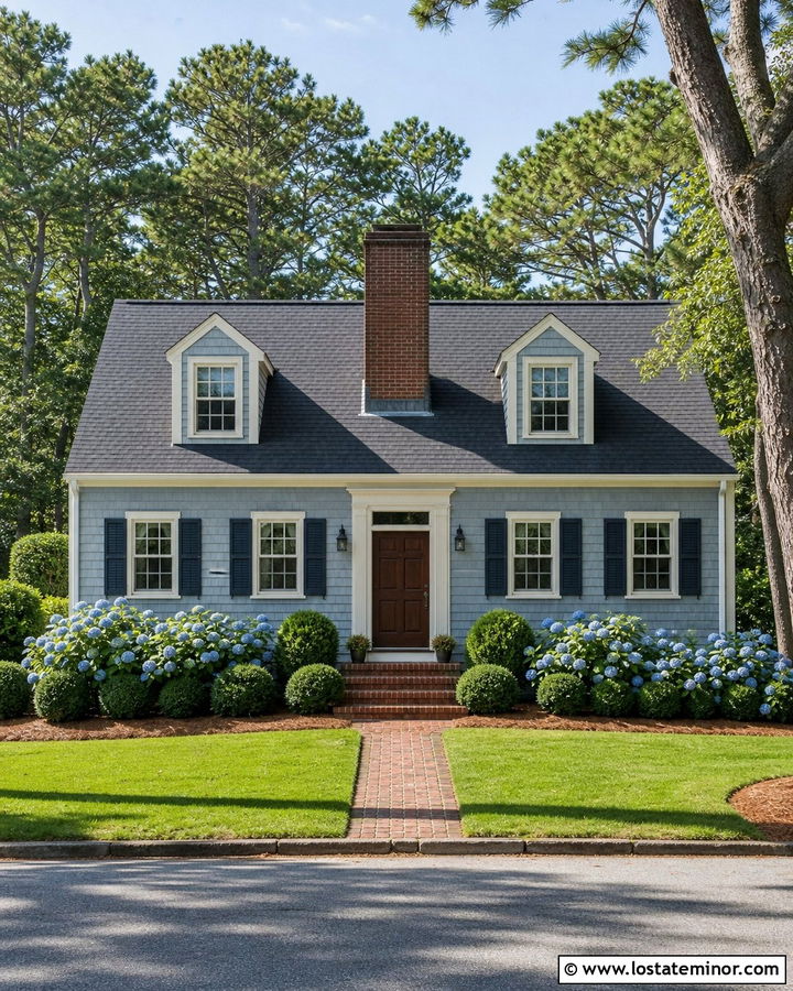 Dusty Blue Cape Cod With Center Chimney - 30 Dusty Blue House Design With Chimney Ideas