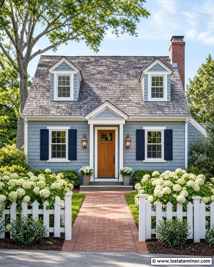 Dusty Blue Cape Cod With Copper Lanterns - 30 Dusty Blue House Design With Light Fixtures Ideas