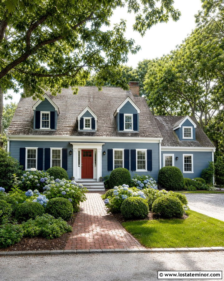 Dusty Blue Cape Cod With Dormer Gables - 30 Dusty Blue House Design With Gables Ideas