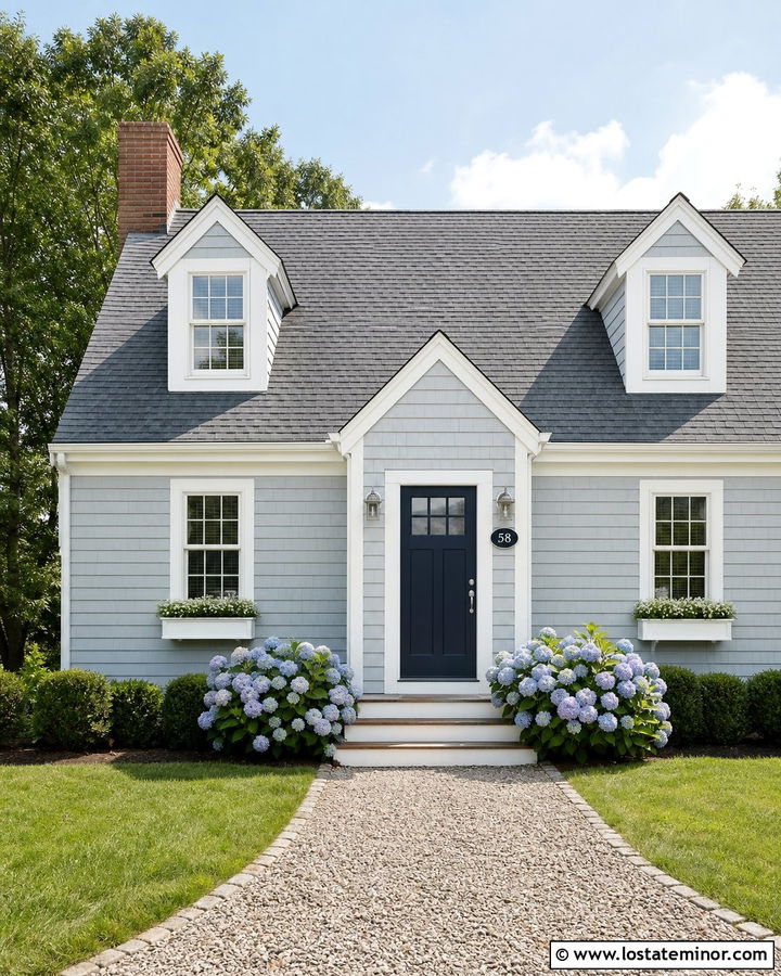 Dusty Blue Cape Cod With Navy House Numbers - 30 Dusty Blue House Design With House Numbers Ideas