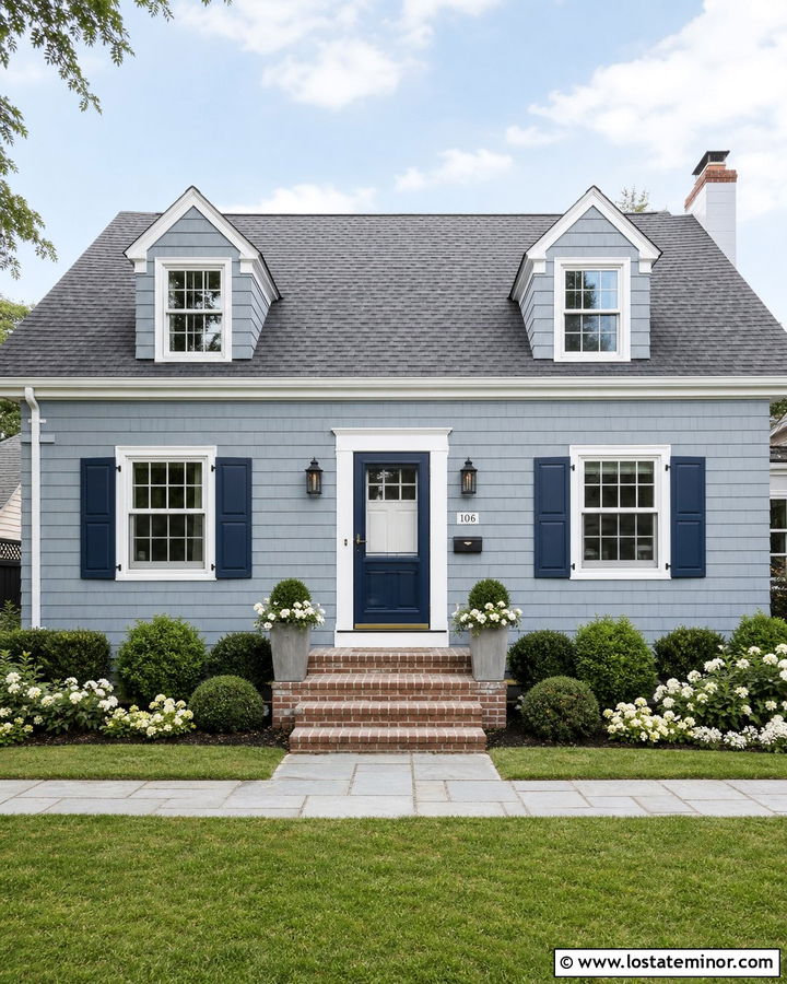 Dusty Blue Cape Cod With Navy Storm Door - 30 Dusty Blue House Design With Storm Door Ideas