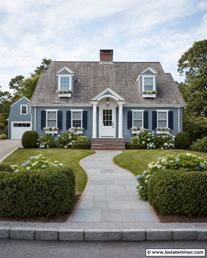 Dusty Blue Cape Cod With White Front Door - 30 Dusty Blue House Design With Entry Door Ideas