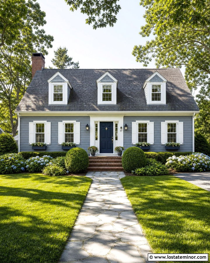 Dusty Blue Cape Cod With White Window Frames - 30 Dusty Blue House Design With Window Frames Ideas
