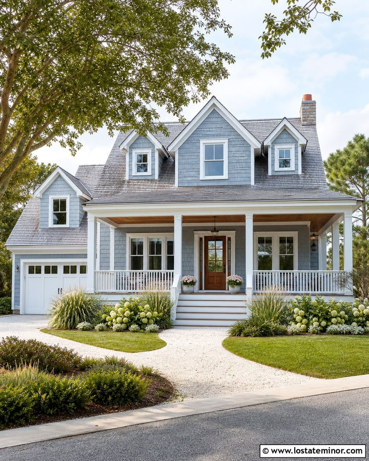 Dusty Blue Coastal House With Dormers - 30 Dusty Blue House Design With Dormers Ideas