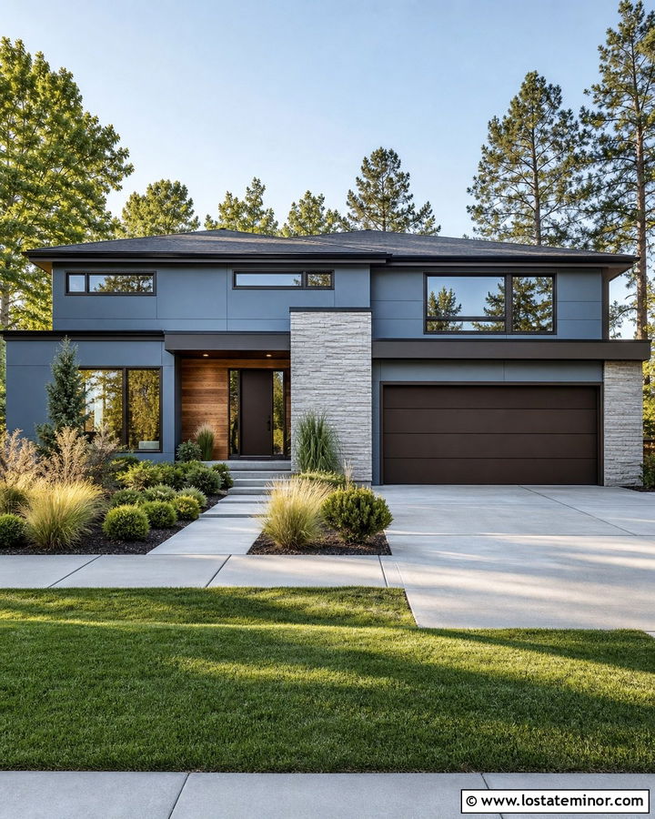 Dusty Blue Contemporary House With Bronze Trim - 30 Dusty Blue House Design With Accents Ideas