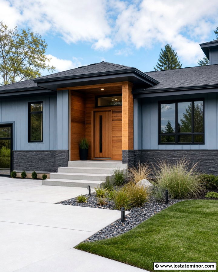 Dusty Blue Contemporary House With Slate Wainscoting - 30 Dusty Blue House Design With Wainscoting Ideas