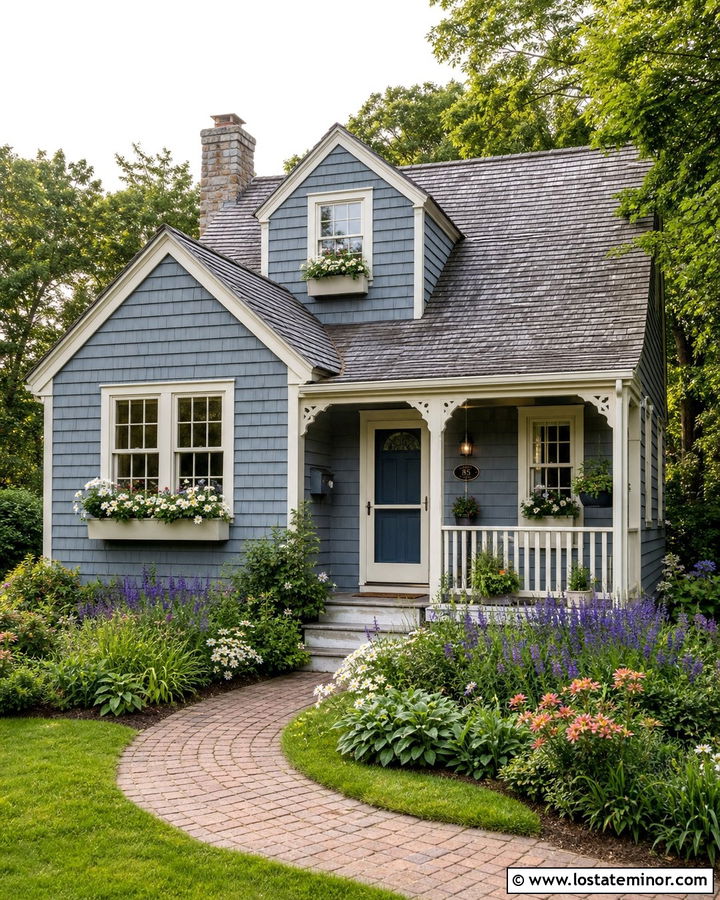 Dusty Blue Cottage With Cream Storm Door - 30 Dusty Blue House Design With Storm Door Ideas