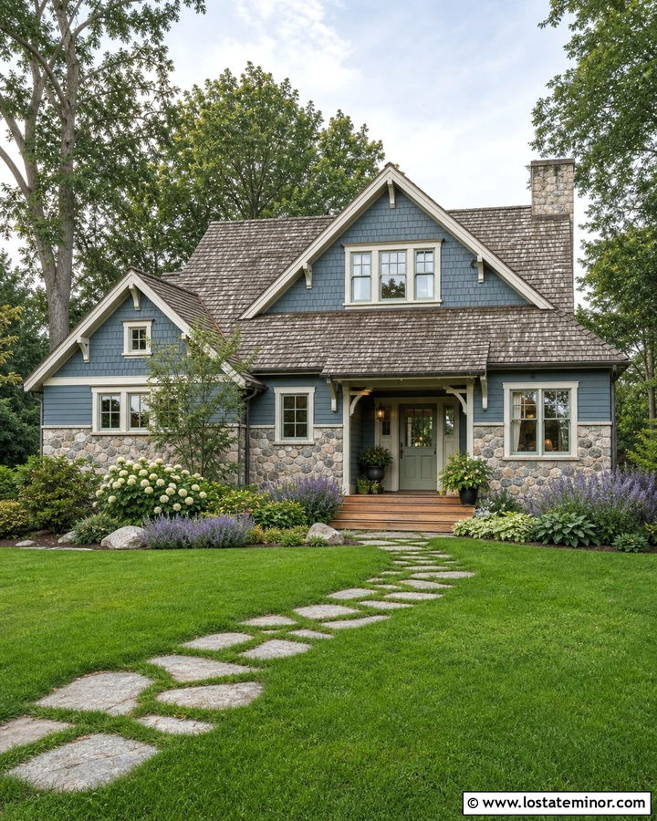 Dusty Blue Cottage With Fieldstone Wainscoting - 30 Dusty Blue House Design With Wainscoting Ideas