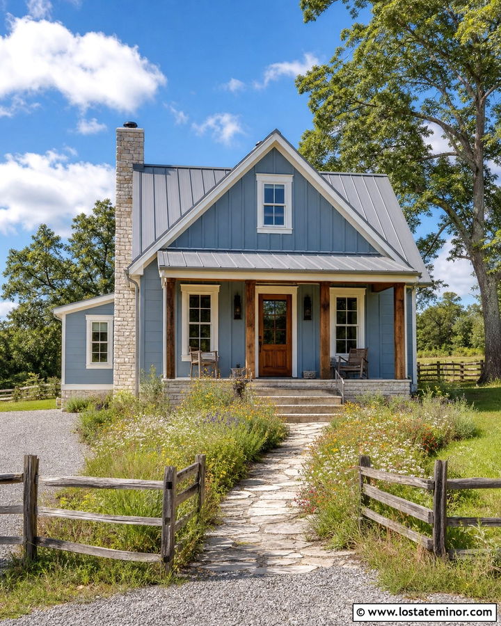 Dusty Blue Cottage With Galvanized Metal Roof - 30 Dusty Blue House Design With Accents Ideas