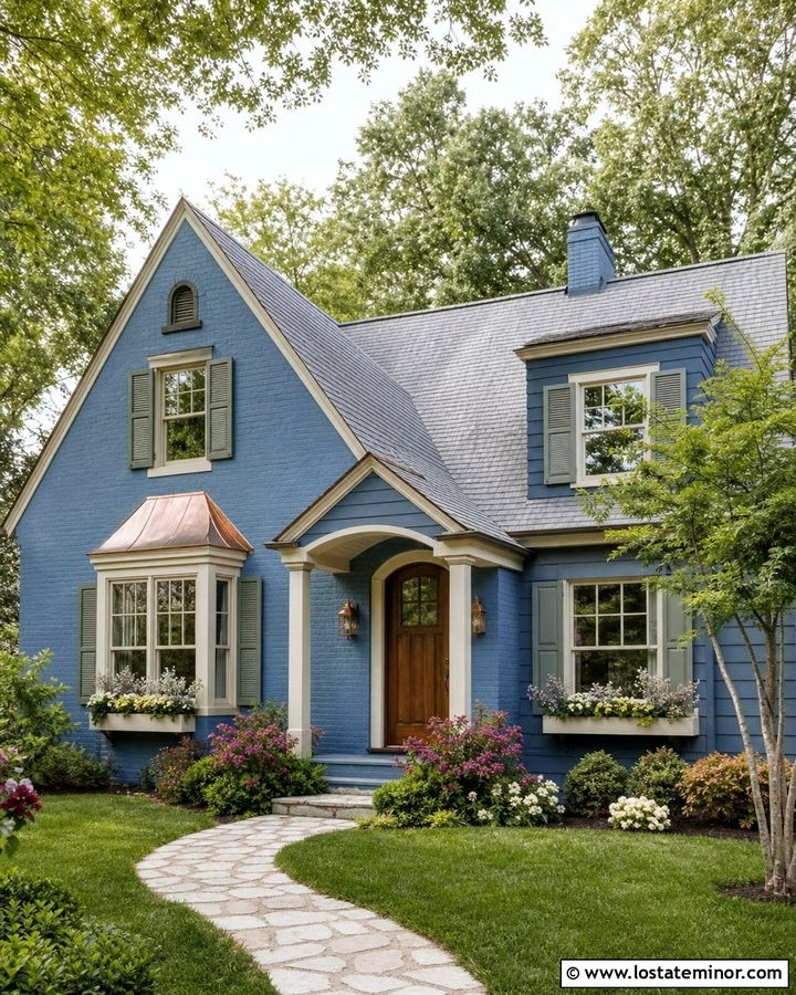 Dusty Blue Cottage With Painted Brick - 30 Dusty Blue House Design With Brick Accents Ideas