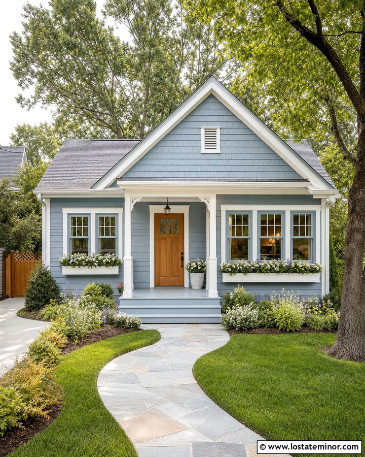 Dusty Blue Cottage With Pale Blue Window Frames - 30 Dusty Blue House Design With Window Frames Ideas