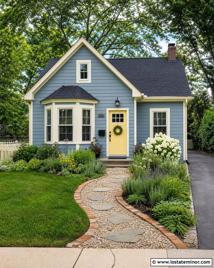 Dusty Blue Cottage With Pea Gravel Walkway - 30 Dusty Blue House Design With Walkway Ideas