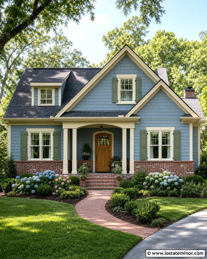 Dusty Blue Cottage With Red Brick Wainscoting - 30 Dusty Blue House Design With Wainscoting Ideas
