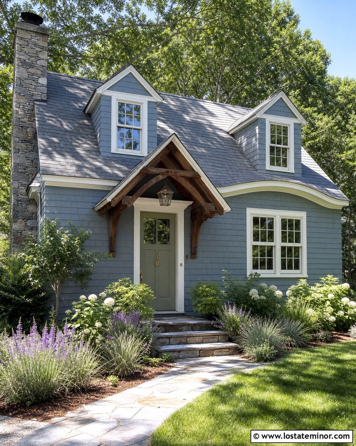 Dusty Blue Cottage With Sage Green Door - 30 Dusty Blue House Design With Entry Door Ideas