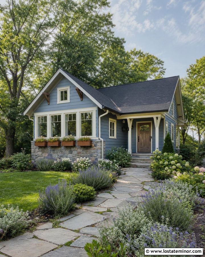 Dusty Blue Cottage With Stone Sunroom - 30 Dusty Blue House Design With Sunroom Ideas