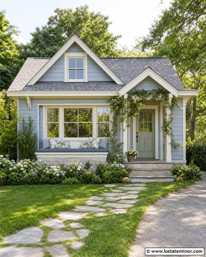 Dusty Blue Cottage With Window Daybed - 30 Dusty Blue House Design With Daybed Ideas