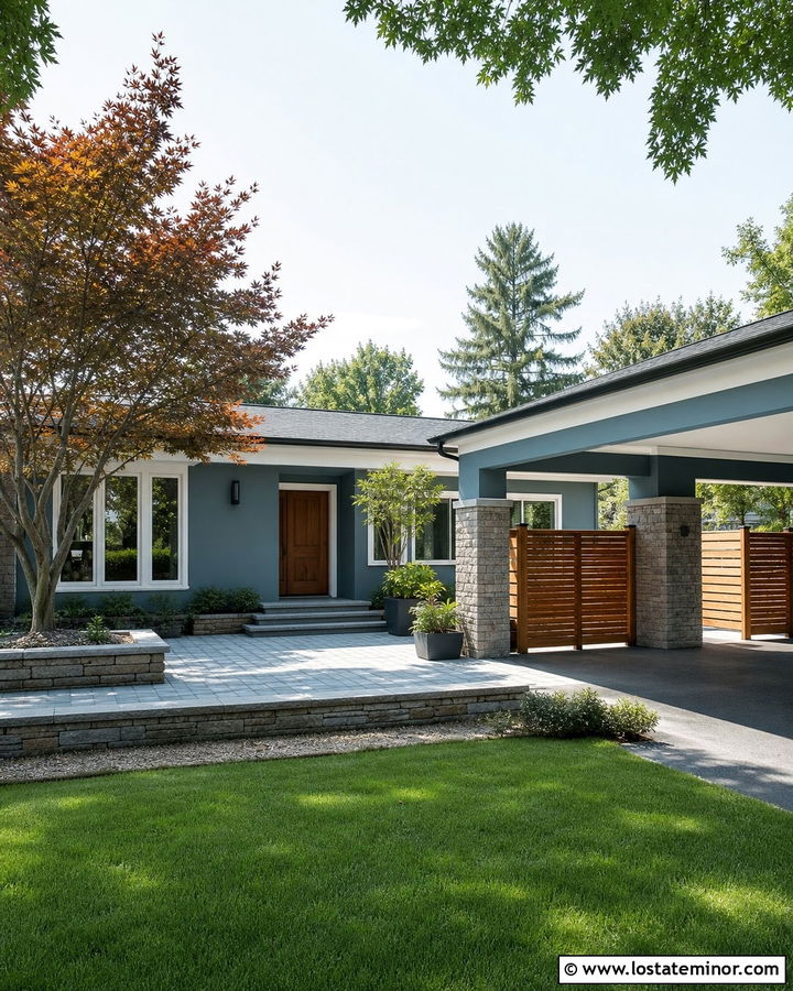 Dusty Blue Courtyard House With Carport - 30 Dusty Blue House Design With Carport Ideas