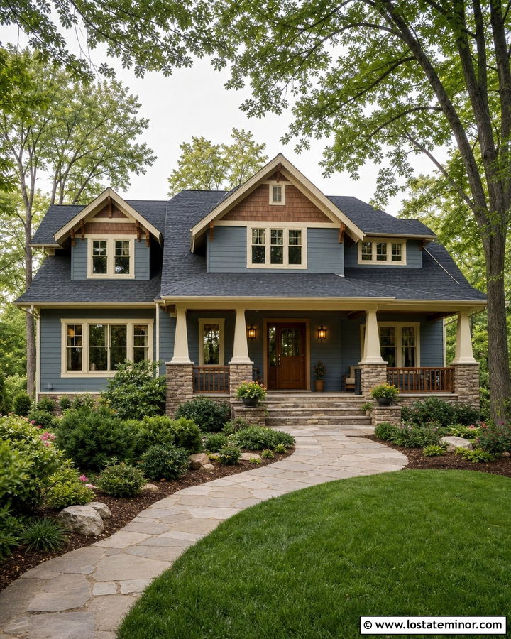 Dusty Blue Craftsman House With Cedar Dormers - 30 Dusty Blue House Design With Dormers Ideas