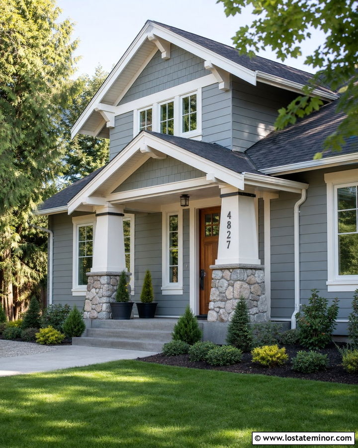Dusty Blue Craftsman With Black House Numbers - 30 Dusty Blue House Design With House Numbers Ideas
