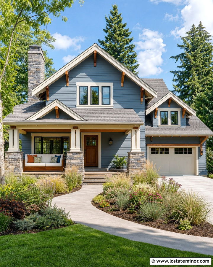 Dusty Blue Craftsman With Cedar Daybed - 30 Dusty Blue House Design With Daybed Ideas