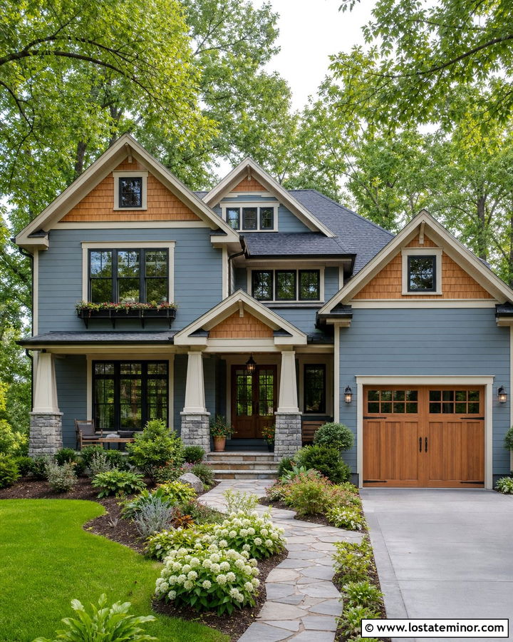 Dusty Blue Craftsman With Cedar Gable Accents - 30 Dusty Blue House Design With Gables Ideas