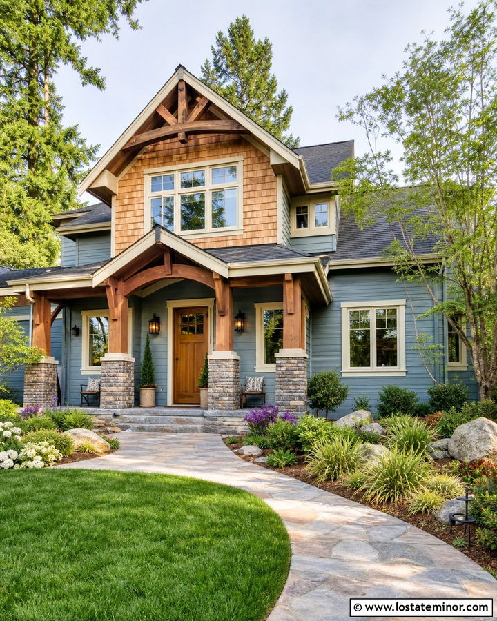 Dusty Blue Craftsman With Cedar Shake Siding - 30 Dusty Blue House Design With Cedar Shake Ideas