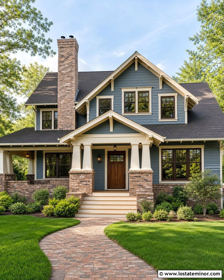 Dusty Blue Craftsman With Clinker Brick Wainscoting - 30 Dusty Blue House Design With Wainscoting Ideas