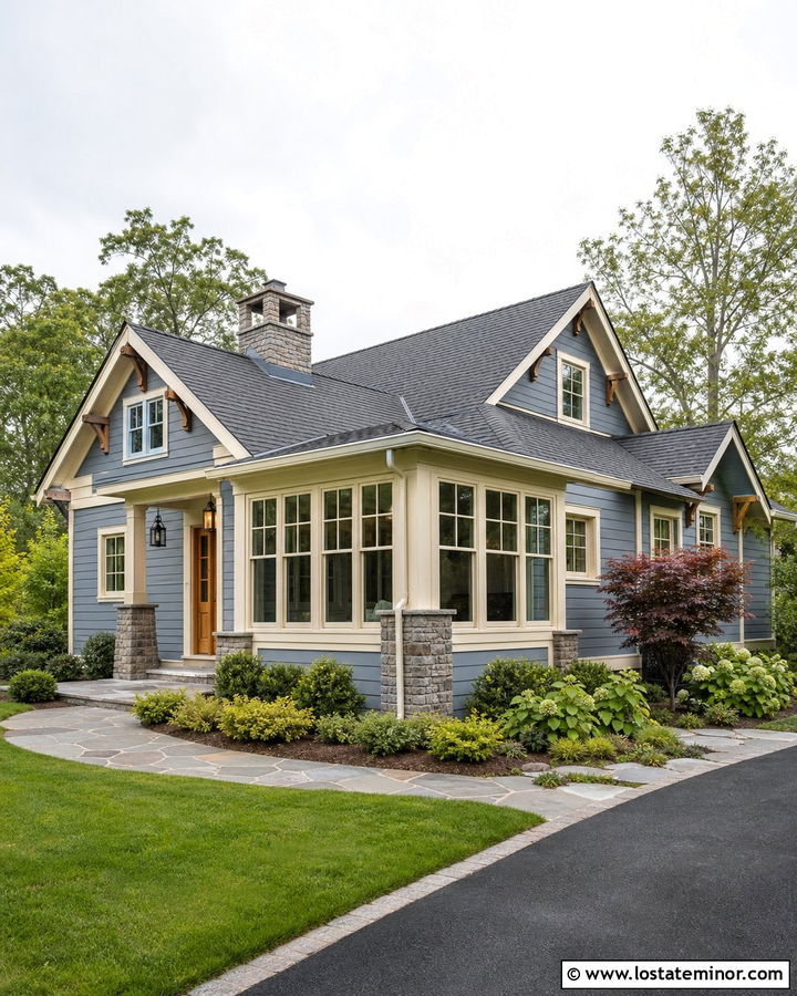 Dusty Blue Craftsman With Corner Sunroom - 30 Dusty Blue House Design With Sunroom Ideas