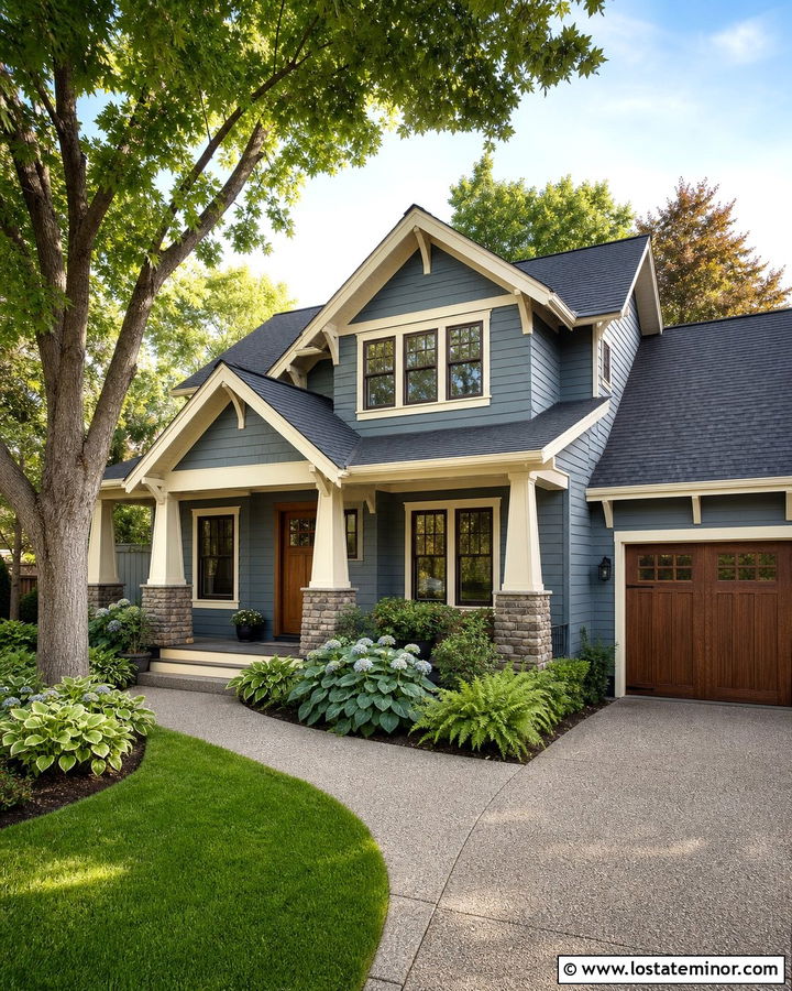 Dusty Blue Craftsman With Exposed Aggregate Driveway - 30 Dusty Blue House Design With Driveway Ideas