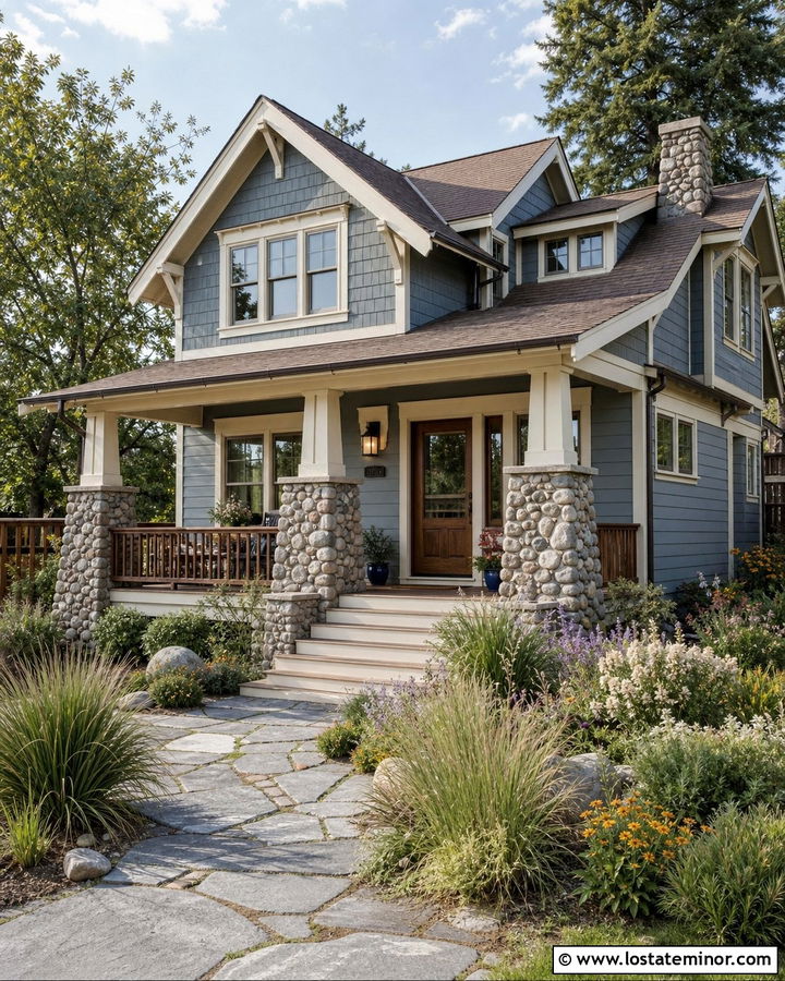 Dusty Blue Craftsman With Retractable Screen Storm Door - 30 Dusty Blue House Design With Storm Door Ideas