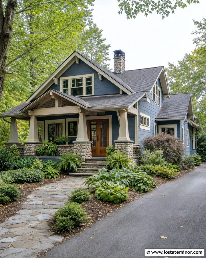 Dusty Blue Craftsman With Wood Screen Door - 30 Dusty Blue House Design With Screen Door Ideas