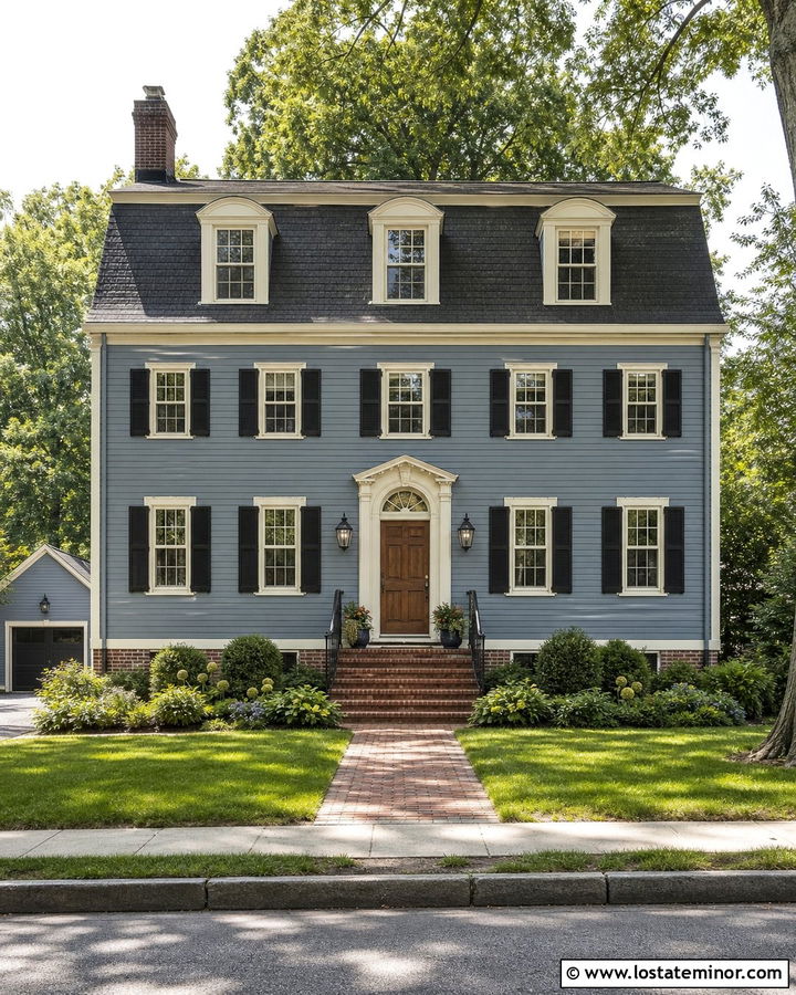 Dusty Blue Dutch Colonial With Gambrel Dormers - 30 Dusty Blue House Design With Dormers Ideas