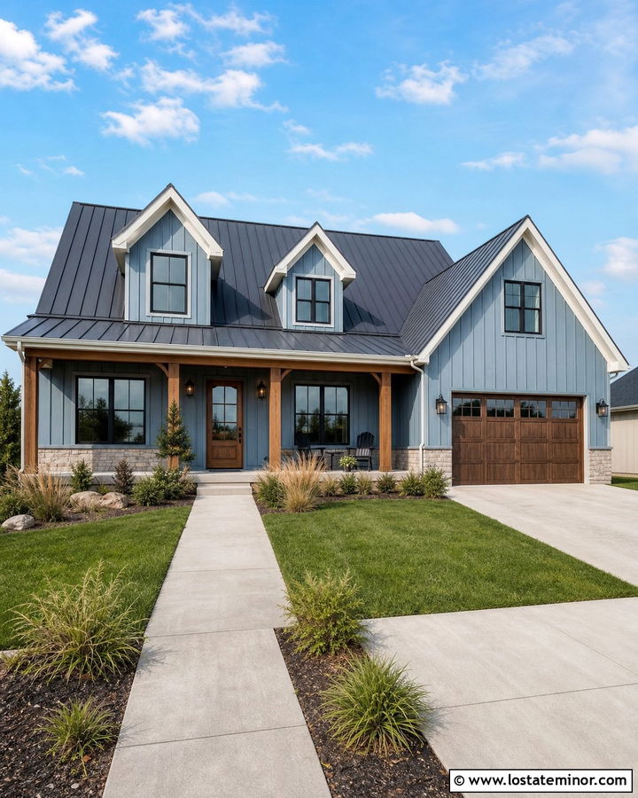 Dusty Blue Farmhouse With Black Dormer Windows - 30 Dusty Blue House Design With Dormers Ideas