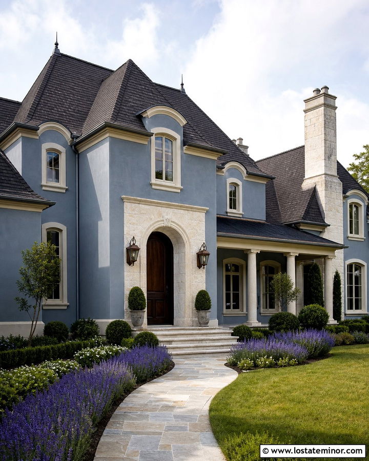 Dusty Blue French Country House With Limestone - 30 Dusty Blue House Design With Accents Ideas