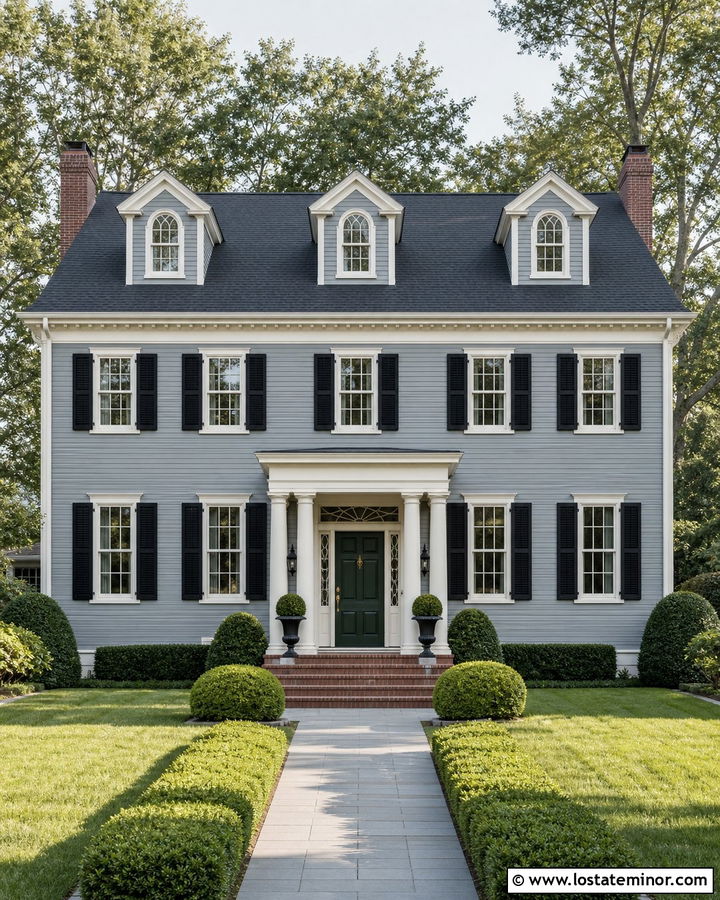 Dusty Blue Georgian House With Dark Green Door - 30 Dusty Blue House Design With Entry Door Ideas