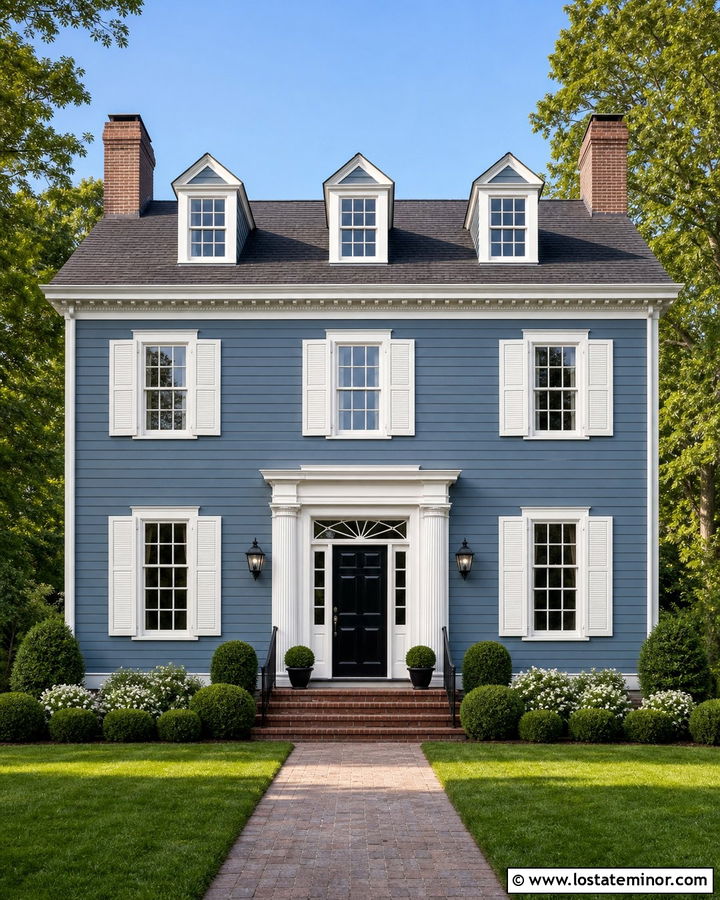 Dusty Blue Georgian House With White Shutters - 30 Dusty Blue House Design With Accents Ideas