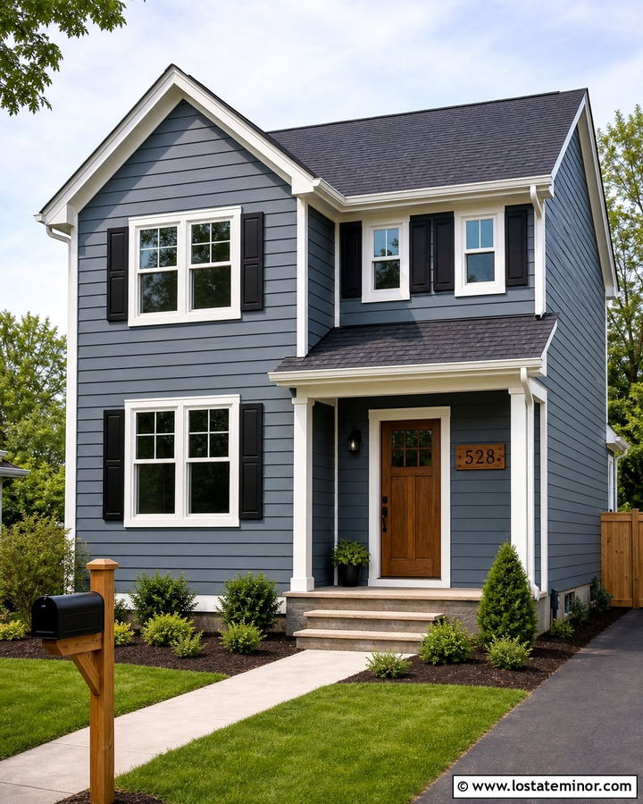 Dusty Blue House With A DIY Number Sign - 30 Dusty Blue House Design With House Numbers Ideas