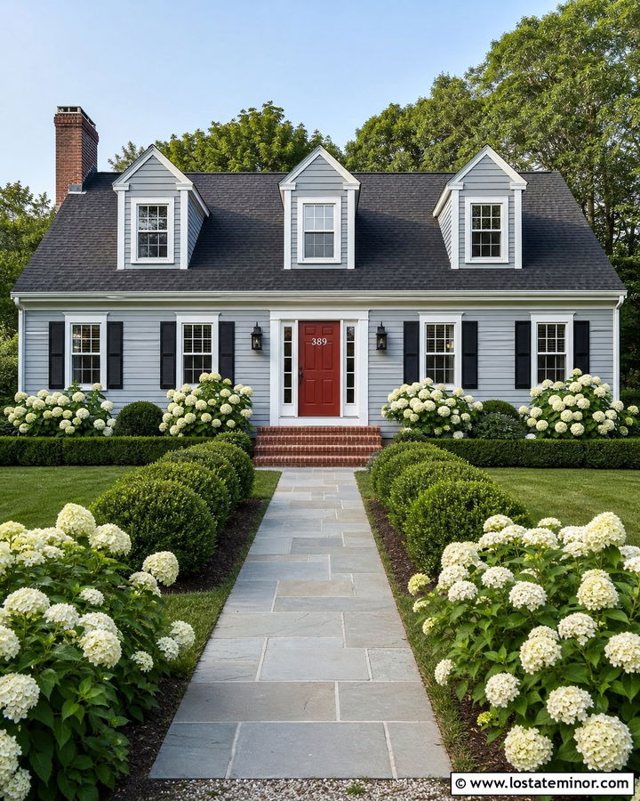 Dusty Blue House With A Red Door And White Numbers - 30 Dusty Blue House Design With House Numbers Ideas
