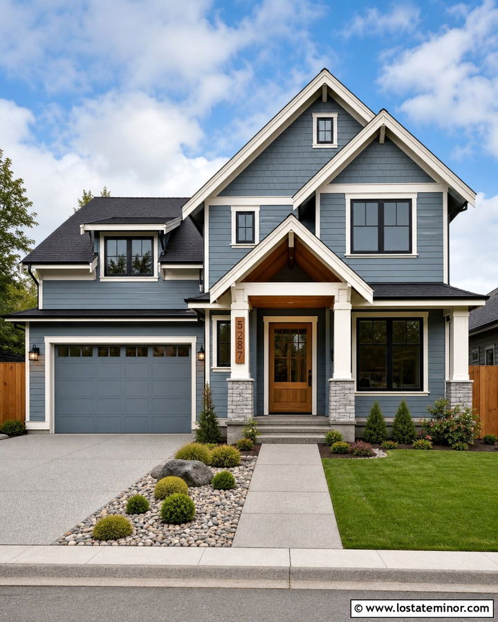 Dusty Blue House With A Wood Number Plaque - 30 Dusty Blue House Design With House Numbers Ideas