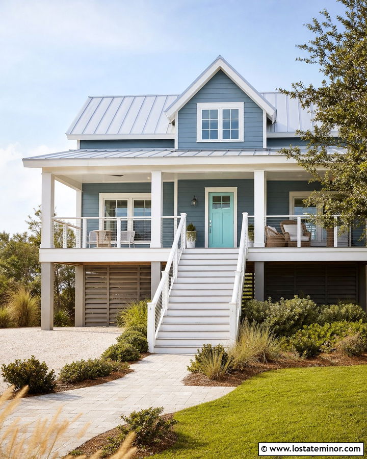 Dusty Blue House With Aqua Front Door - 30 Dusty Blue House Design With Front Door Ideas
