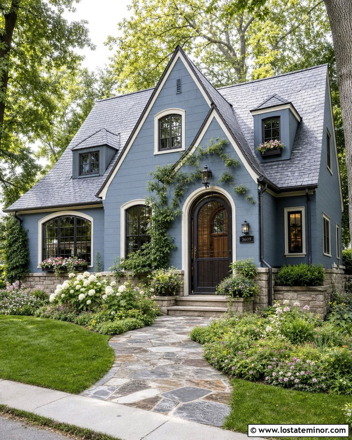 Dusty Blue House With Arched Screen Door - 30 Dusty Blue House Design With Screen Door Ideas