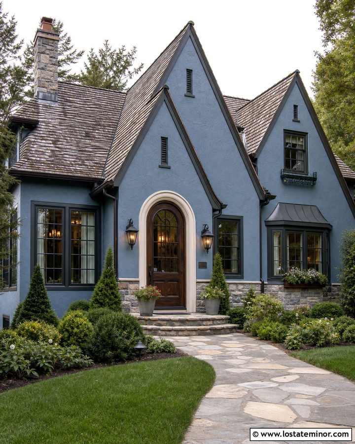 Dusty Blue House With Arched Storm Door - 30 Dusty Blue House Design With Storm Door Ideas