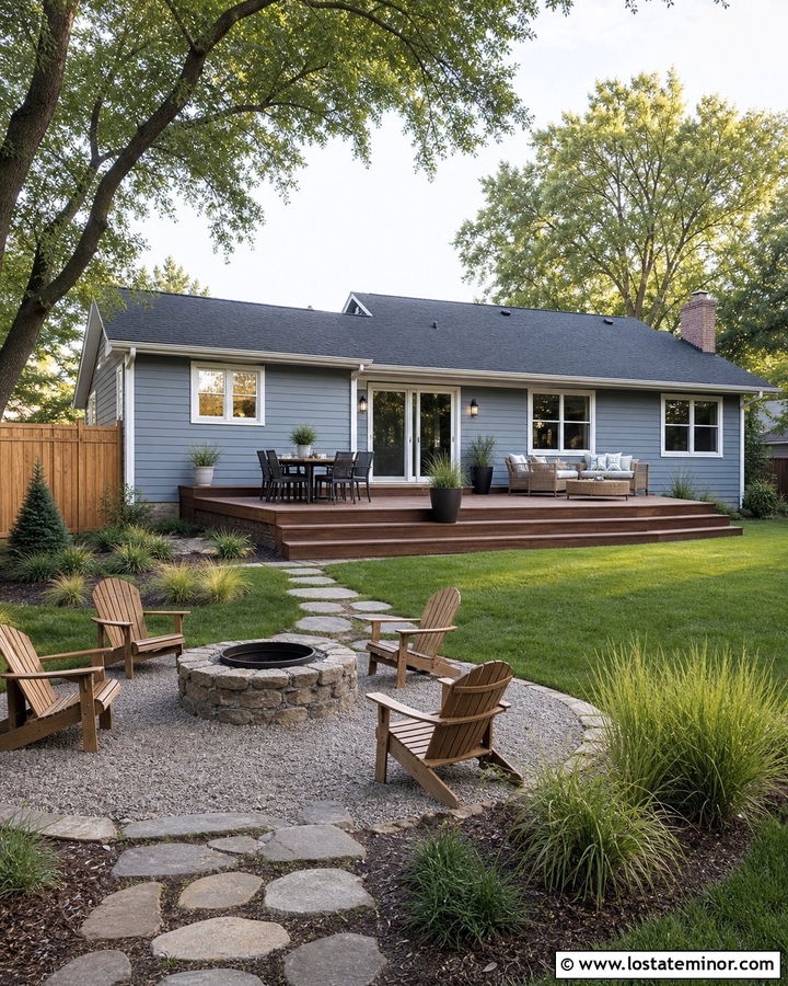 Dusty Blue House With Backyard Fire Pit - 30 Dusty Blue House Design With Backyard Ideas
