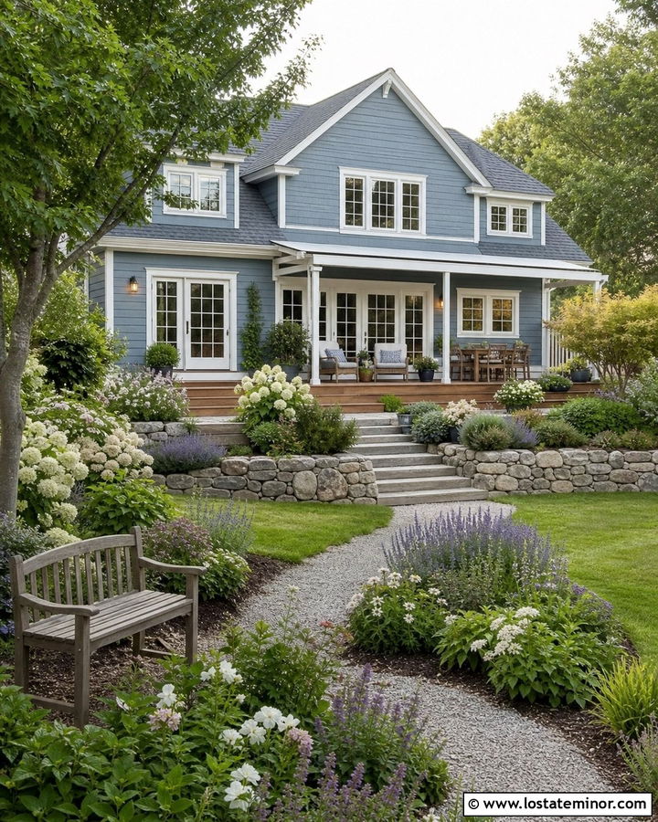 Dusty Blue House With Backyard Garden - 30 Dusty Blue House Design With Backyard Ideas