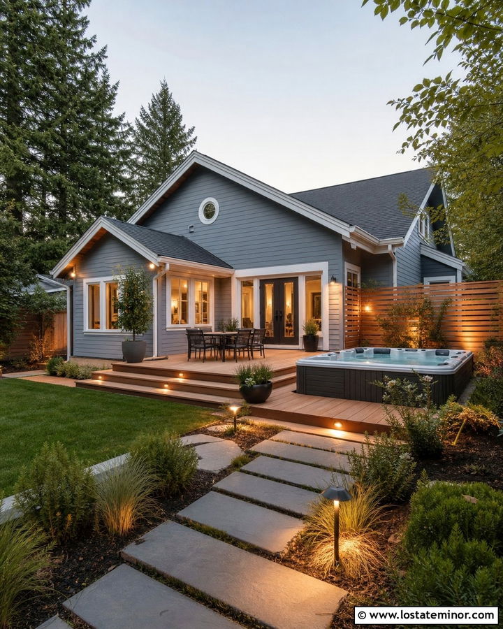 Dusty Blue House With Backyard Hot Tub - 30 Dusty Blue House Design With Backyard Ideas