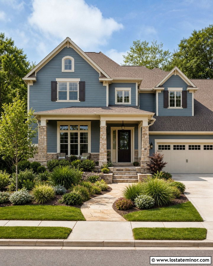 Dusty Blue House With Beige Storm Door - 30 Dusty Blue House Design With Storm Door Ideas