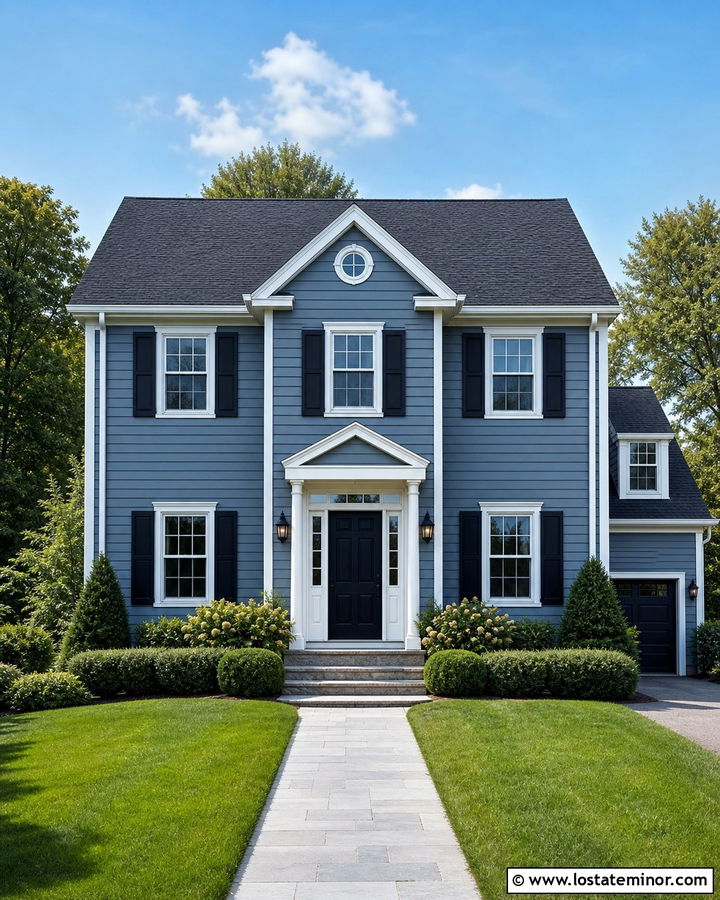 Dusty Blue House With Black Front Door - 30 Dusty Blue House Design With Front Door Ideas